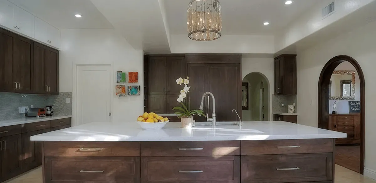 Cabinet refacing project with updated kitchen cabinets and island in Hialeah, FL